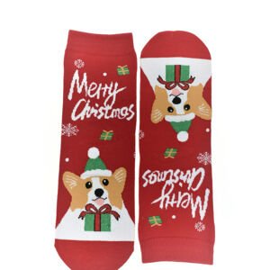 Vianočné bavlnené červené ponožky Merry-Corgi 35-41