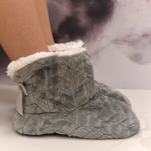 Sivé plyšové papuče s mašličkou Cozy Grey
