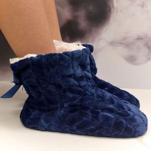 Tmavomodré plyšové papuče s mašličkou Cozy Blue