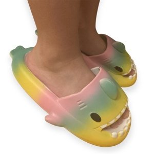 Detské ružovo-zelené šľapky SHARK